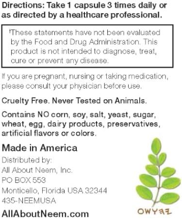 All About Neem Moringa Leaf Capsules Organic American Grown 400 mg 120 Ct Energy & Metabolism Booster Made in America - Buy Online on GoSupps.com