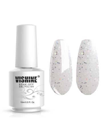 Vishine Gelpolish Lacquer Shiny Color Soak Off UV LED Gel Nail Polish Professional Manicure Glitter White(1547) 1547-litter White 0.5 Fl Oz (Pack of 1)