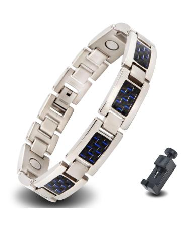 HAQI Titanium Magnetic Bracelet for Men Strong Magnetism Magnetic Therapy Arthritis Bracelets with Blue Carbon Fiber - Buy Online on GoSupps.com