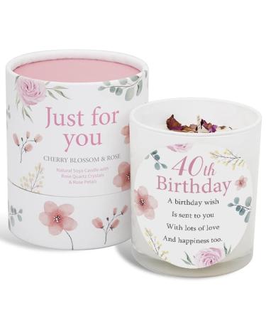 40th Birthday Candle Makes a Great Gift for 40th Birthday Gifts - Ideal for Fortieth Birthday Gift SOYA Candle with Rose Quartz and Rose Petals