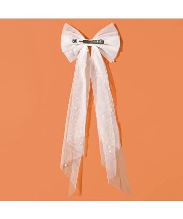 Duories Elegant Long Tulle Streamer Pearl Bow Hairpin - Hair Clip for Women & Girls | Perfect for Thick Hair - White Hair Accessories - Buy Online on GoSupps.com
