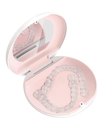 Retayn Premium Aligner Case with Mirror - Compatible with Invisalign, Smile Direct, and Other Aligners, Retainers, and Mouth Guards - White & Blush, Set of 1 White & Blush 1-Pack
