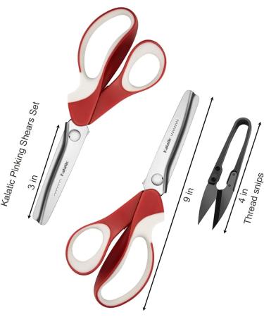 Pinking Shears Set - 2 PCS Serrated & Scalloped Edges Zig-zag Scissors by Kalatic KT-002-D Red - Ideal for Fabric, Leather, and Paper Crafting - Buy Online on GoSupps.com