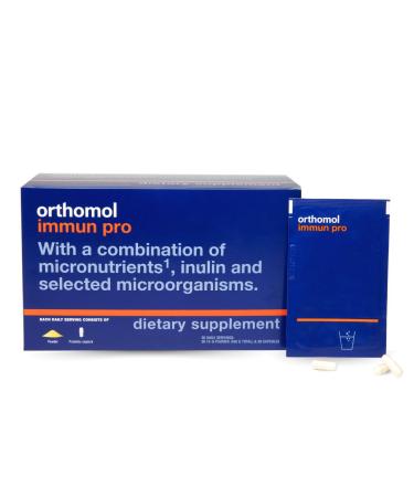 Orthomol Immun Pro Immune Support Probiotic Gut Health Supplement Inulin Prebiotic Fiber 30-Day Supply Vitamin A B C D E Zinc Iodine Probiotics for Women and Men Daily Powder & Capsule