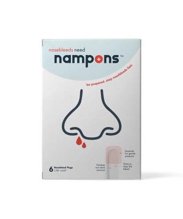 Nampons for Nosebleeds - 6 Nasal Plugs with Clotting Agent to Stop Nosebleeds Fast. Trusted by Doctors, Nurses and First Responders. Safe and Effective for Children, Adults, and Seniors 6 Count (Pack of 1)