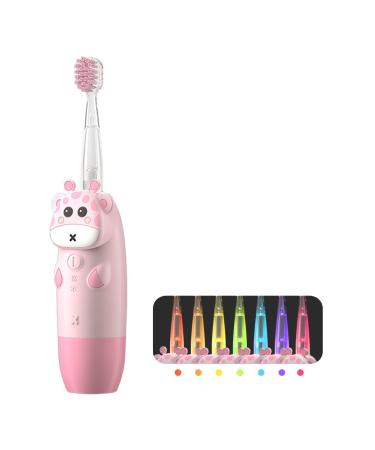 Children's toothbrush electrically from 2-12 years sound tooth electrical with LED color light Smarts Timer 2 soft brush head ipx 7 water-tight baby sound toothbrush for girls (color: pink 1 piece (1 Pack) pink