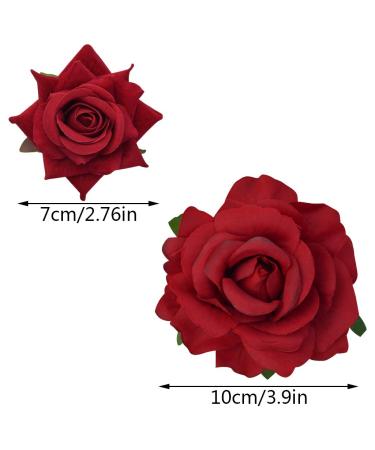 Topbuti Rose Hair Clip Set - 4 Pcs Fabric Rose Flowers in 2 Sizes for Women, Girls, Wedding, Party - Red Floral Hairpin & Brooch - Buy Online on GoSupps.com