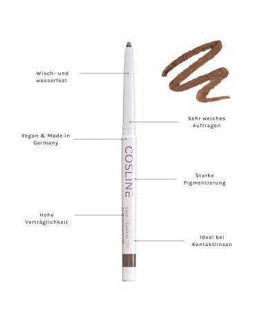 Cosline Kajal & Eyeliner Pencil No. 121 - Waterproof Vegan Strong Pigmentation in Chocolate - Soft Application Made in Germany - Buy Online on GoSupps.com