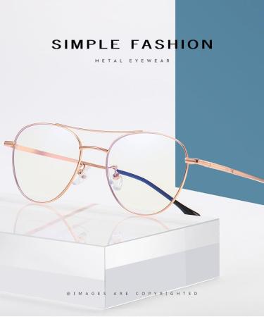 SERONI Double Girder Metal Round Frame Blue Light Blocking Glasses for Men & Women - Anti UV Ray Computer & Reading Glasses - Rose Gold 50mm - Buy Online on GoSupps.com