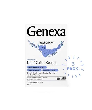 Genexa Kids' Calm Keeper - 180 Tablets (3pk) - Relaxation Aid for Children - Certified Vegan, Organic, Gluten Free & Non-GMO - Homeopathic Remedies