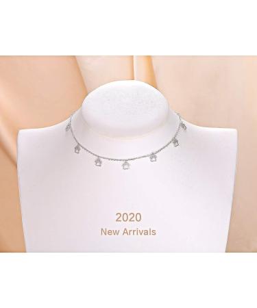 S925 Sterling Silver Paw Print Choker Necklace for Women - 13+3 inches - Buy Online on GoSupps.com