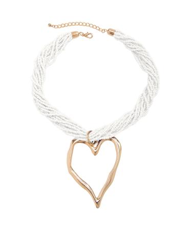 Oralgo's necklace with a large metal heart trailer fashionable collar necklace collarbone chain multi-layered pearl choker statement jewelry gold white