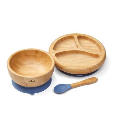 Tiggi Baby Weaning Set - Bamboo Suction Plates Bowls and More! Perfect Baby Suction Plate and Bowl Set - Ideal Weaning Gift Set for Your Little One's Culinary Adventures (Dusky Blue)