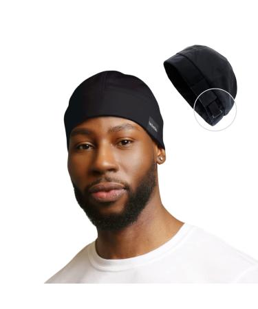 Hairbrella Premium Satin-Lined Mens Sleep Cap Wave Cap Adjustable Durags for Men Durag Alternative for 360 Waves Black X-large