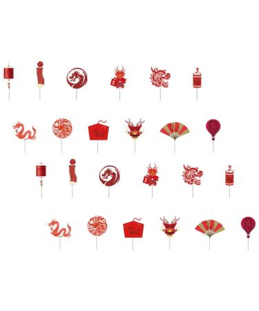 Alipis 24pcs Chinese New Year Cupcake Toppers 2024 Year of the Dragon Cake Toppers Cupcake Picks Spring Festival Cake Decoration Chinese New Year Party Decorations Supplies