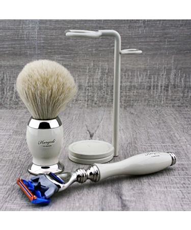 Haryali London Men's Shaving Set 5 Razor Blades White Badger Hair Stand | Premium Grooming for Men | International Shipping Available - Buy Online on GoSupps.com