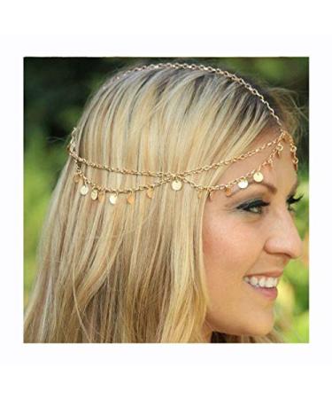 Luxcastle Gold Coin Crown Gypsy Hair Chain Jewelry Boho Hair Accessory Festival Tassel Headpiece for Bride and Women