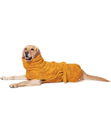 Shop Lills Dog Bathrobe - 100% Organic Cotton in Amber Yellow | M Size (55 cm Back Length) for Ultimate Comfort - Buy Online on GoSupps.com