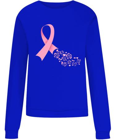 Yihaojia Women's Pullover Tops Long Sleeve Sweatshirt Breast Cancer Awareness Shirt Pink Ribbon Love Heart Printed Tshirts Blue#57 Medium - Buy Online on GoSupps.com
