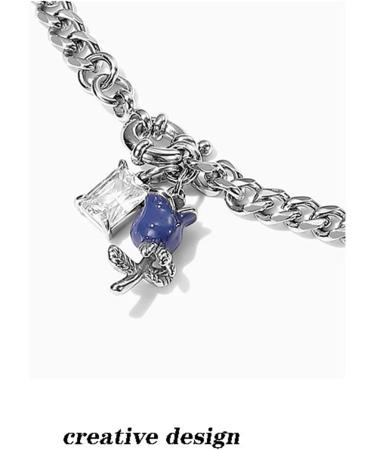 DNCG Necklace Vintage Rose Square Pendant Necklace Fashion Metallic Wild Blue Flower Necklace Beautiful Decorative Necklace for Women Ladies Necklace - Buy Online on GoSupps.com