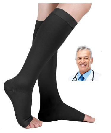 SEXYEYE T.E.D. Anti Embolism Compression Stockings, Thigh High Knee High Unisex 15-20 mmHg Ted Hose Socks with Inspect Toe Hole #1Black(1pair) Small (1pair)