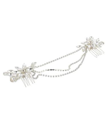 WOFASHPURET 1Pc double hair comb Wedding Crystal Hair Comb Bridal Hair Combs wedding jewelry for bridesmaids crystal hair chain hair pin jewelry French rhinestones flowers Miss white