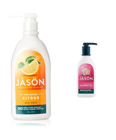 JASON Natural Body Wash & Shower Gel Revitalizing Citrus 30 Oz and Invigorating Rosewater 30 Oz (Pack of 1)