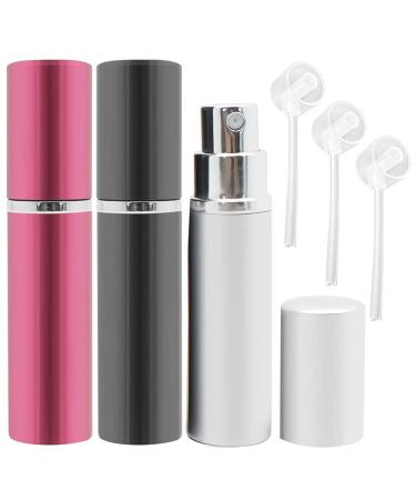 ZHIYE Perfume Atomiser Spray Bottle 3 Pieces 5 ml Refillable Refilling Travel Size Perfume Bottles in Pocket & Handbag Black & Pink & Silver 6 Piece Set Black+pink+silver