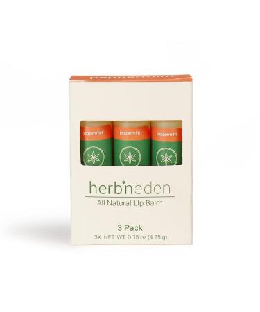 Herb N Eden Peppermint Lip Balm Pack of 3 | Moisturizing and Soothing for Dry Chapped Lips | 100% Natural Ingredients | Essential Oils