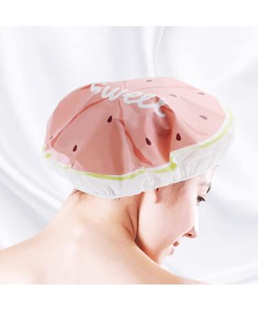 Cartoon Fruit Waterproof Shower Cap for Girls and Women - Reusable Bath Hat with Elastic Band (Watermelon) - Buy Online on GoSupps.com
