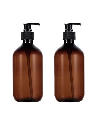 sdoot Shampoo Bottles with Pump, 17oz Refillable Amber Plastic Pump Dispenser Bottle for Soap Shampoo Conditioner, 2 Pack 500ml Brown
