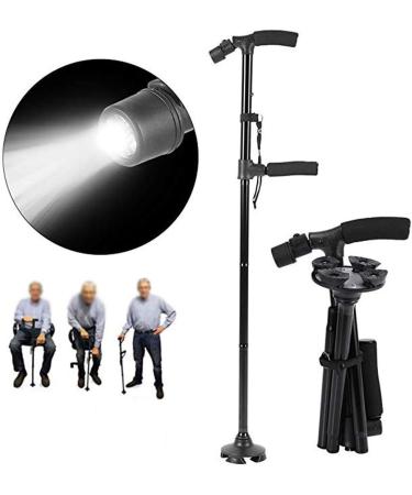 Walking Cane Folding Trekking Poles Double Handle Design with Flashlight Led Lights Adjustable Walking Stick for Old Men Get Up and Go - Buy Online on GoSupps.com