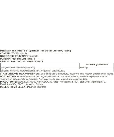 Swanson Red Clover Blossom 430mg - 90 Caps | Natural Women's Support & Antioxidants - Buy Internationally - Buy Online on GoSupps.com