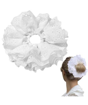 Loekrdos White Lace Scrunchies Lace Scrunchies for Women 4-Layer Lace Hair Scrunchie Large Hair Scrunchies White Thick Hair Scrunchie Accessories for Ladies Girls