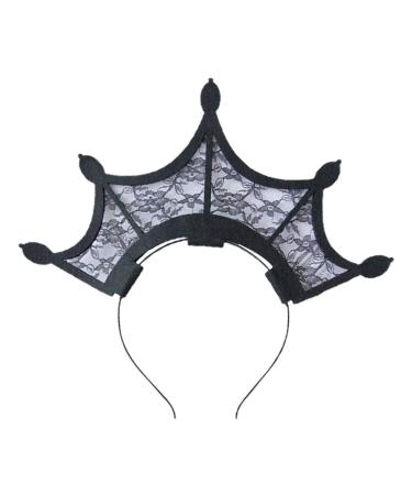Queen Crown Headband Lace Hollow Crown Headband Halloween Hair Accessories (Black)