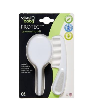 Vital Baby Protect Grooming Set - Brush and Comb Set - Soft Bristles - Non-Scratch Comb - 0+ - White