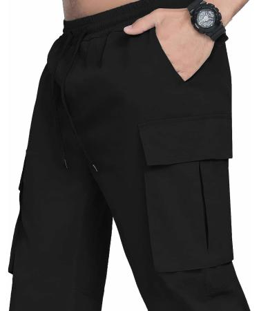 LYRXXX Men's Black Cargo Pants - Large Size | Casual Hiking & Workout Joggers - Buy Online on GoSupps.com