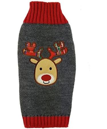 Christmas Dog Sweater - Warm Knit Turtleneck for Puppies | Gray Reindeer Pattern | Perfect Holiday Gift XXL - Buy Online on GoSupps.com