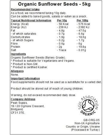 Organic Sunflower Seeds - 5kg - Bakery Grade - Deshelled - Buy Online on GoSupps.com