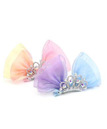 Hot&Sattion 2 Pack Bow Hair Clips for Girls Crown Shaped Kids Hair Barrettes Cute Hair Clips Metal Snap Hair Pins Sparkly Hair Styling Accessories for Girls Kids