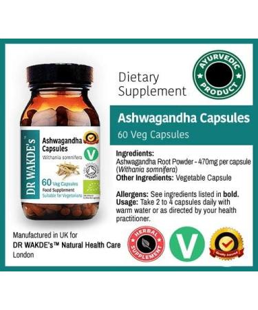 DR WAKDE'S Ashwagandha Capsules (Indian Ginseng Withania somnifera 60 Veg Caps Plant-Based Supplement Ayurvedic Herb All Natural Vegan) - Buy Online on GoSupps.com