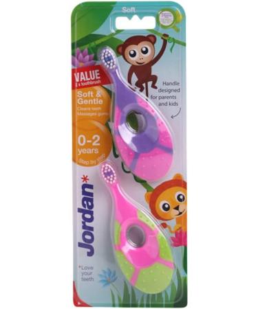 Jordan Step 1 Baby Toothbrush - Extra Soft Bristles for Babies 0-2 Years - Easy Grip & Biting Ring - Pack of 2 Units - Buy Online on GoSupps.com