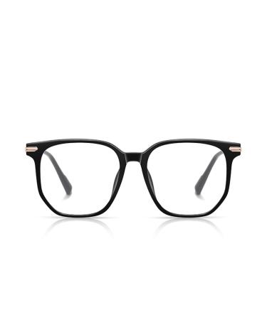 Metal Temples Square Tr90 Frame Blue Light Blocking Glasses for Women Men Anti UV Ray Computer Reading Glasses for Women Men Black-glod 55 Millimeters