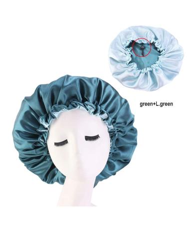 Cospack Extra Large Satin Bonnet Sleep Cap - Double Layer Reversible Adjustable Hair Protection (Green & Light Green) - International Shipping Available - Buy Online on GoSupps.com