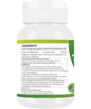  Morsan Healthcare Turmeric (Curcuma longa) Capsules | Pack of 60 x 500 mg Vegetarian Capsules | Natural Food Supplement | GMP Certified | Gluten-Free - Buy Online on GoSupps.com