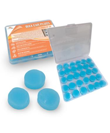 Ear Plugs - Reusable Silicone Wax Ear Plug Covers - Pack of 30-32db Noise Cancelling Earbuds for Sleeping - Hearing Protection for Travel Concerts Swimming - Durable Plastic Case - by Mobi Lock