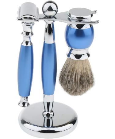 Luxury Blue Shaving Set - Safety Razor Brush & Alloy Stand | Premium Grooming for Men - Buy Online on GoSupps.com