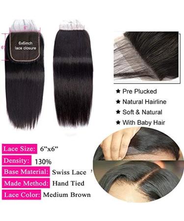 6x6 Hd Lace Closure 12 Inch Straight Human Hair Lace Frontal Deep Part Transparent Swiss With Baby Hair Pre Plucked 150% Density Unprocessed Virgin Human Hair For Women - Buy Online on GoSupps.com