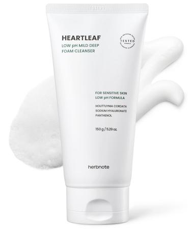Heartleaf Low pH Deep Foam Cleanser - Gently Removes Sebum Deep Cleans Pores - Contains 80% Houttuynia Cordata Hyaluronic Acid Soothes and Enhances Sensitive Skin 5.29oz.