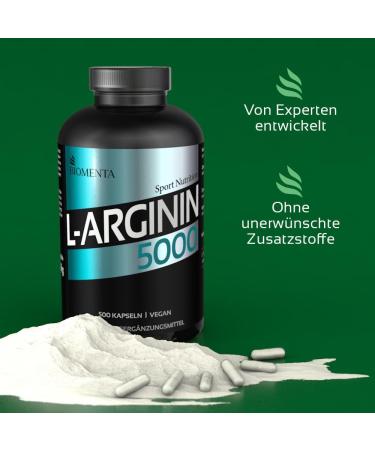 BIOMENTA L-Arginine 5000 High-Dose Vegan Capsules | 500 Premium Quality Arginine Supplements for Optimal Health - Buy Online on GoSupps.com
